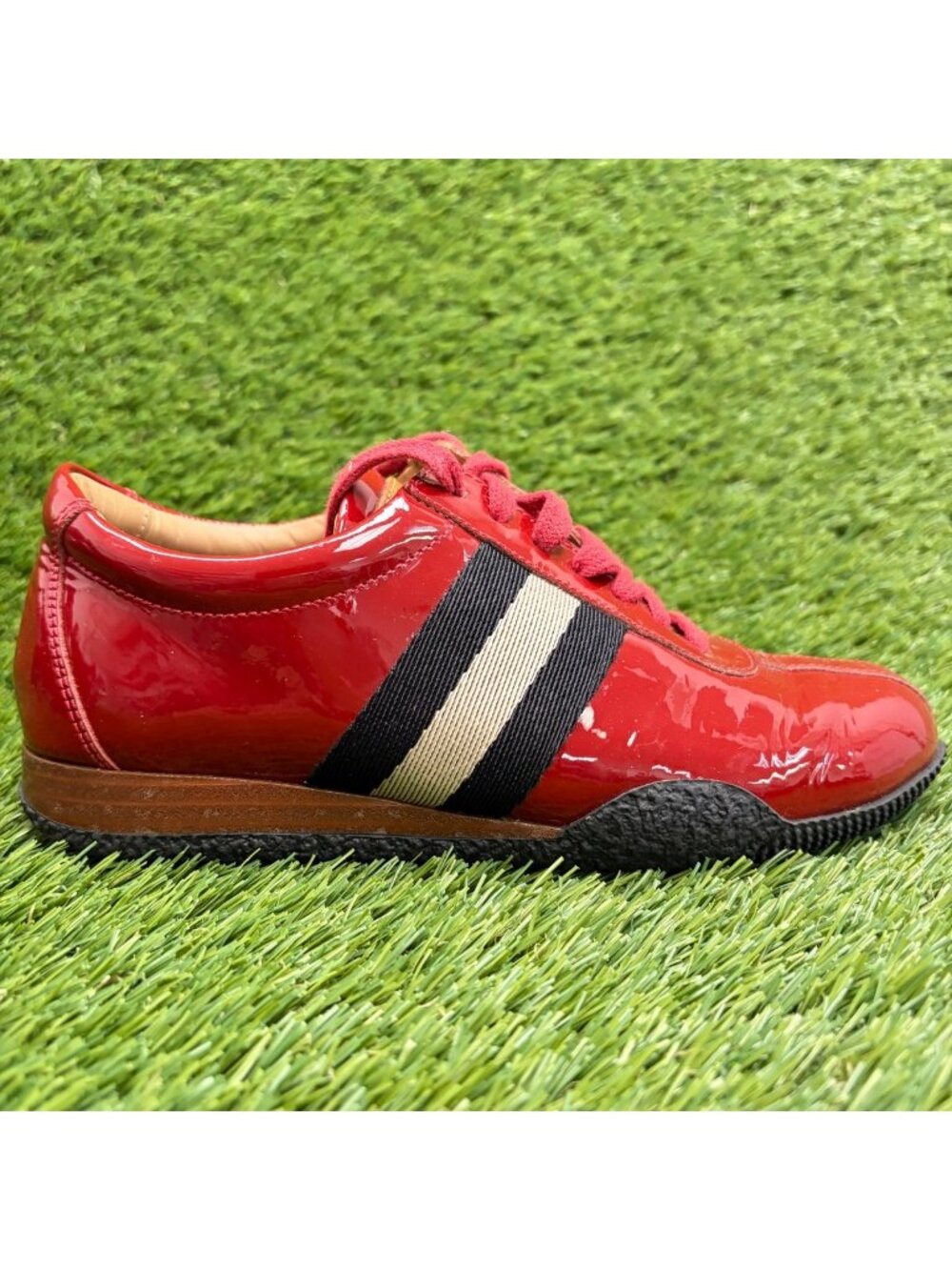 Bally Francisca Patent Leather Womens Size 5 Red Black Athletic Shoes Sneakers